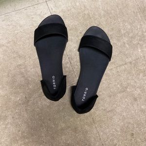 BLACK FAUX SUEDE OPEN TOE D'ORSAY FLAT (WW)